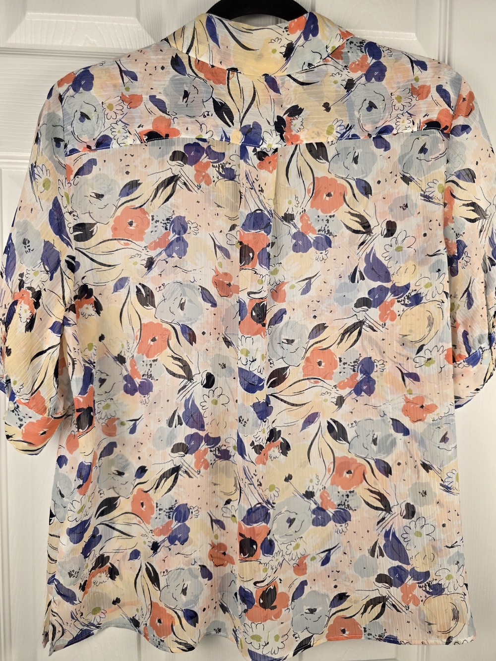 Floral Short-Sleeve Button-Up Shirt - Pastel Multi Sheer Romantic Femenine - Picture 3 of 6